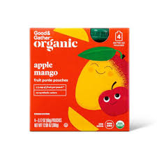 Organic Apple Mango Fruit Squeezers 4ct Good Gather In 2020 Mango Fruit Organic Snack Packaging Kids Package Design