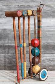Vintage Croquet Set Old Wood Croquet Balls Mallets W Wire Caddy Cart Croquet Croquet Party Old Wood