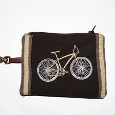 Petit Porte Monnaie Homme Original Et Pratique En Jean Marron Avec Porte Clef Broderie Velo Style Vintage Un Grand Marche