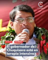 Damián Condori, gobernador de #Chuquisaca, fue internado en terapia  intensiva con “pronóstico reservado”, según informó el asambleísta  departamental Luis Ayllón. Aún se desconocen las circunstancias que  derivaron en la hospitalización de la
