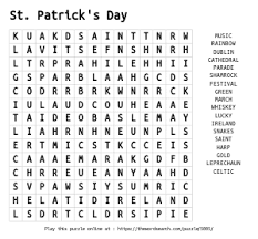 Halloween word searches, crosswords and games for kids as halloween approaches, you can find a frightening number of spooky word searches, crossword puzzles, and other word games that are filled with pumpkins, vampires, witches, and monsters. Saint Patrick S Day Word Search