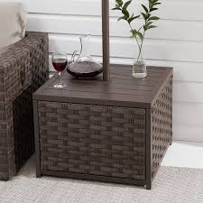 Better Homes Gardens Harbor City Patio Wicker Umbrella Stand Table Walmart Com Outdoor Umbrella Stand Umbrella Stand Patio Umbrella Stand