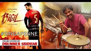 Bigil Singappenney Drum Cover Official First Single Track Singa Penne A R Rahmam Vijay Youtube