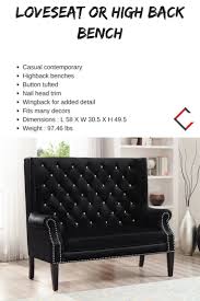 Black Bench With Back Crown Mark Odina Black Loveseat Love Seat Black Loveseat Home Furniture