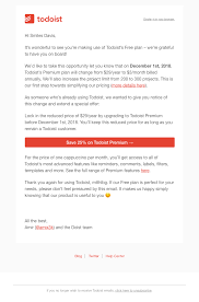 Todoist Sent This Email With The Subject Line An Invitation Ahead Of Todoist Pricing Changes Read About This Email And Find Todoist Best Email Email Design
