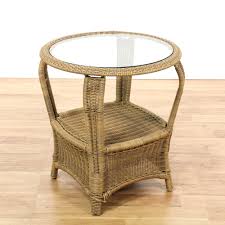 Round Glass Top Wicker End Table 3 Loveseat Vintage Furniture San Diego Los Angeles End Tables Vintage Furniture Love Seat