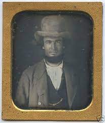 Western Antique Daguerreotype Thick Beaver Hat Striking Tan Man Button Old Photo Tan Guys Daguerreotype Tintype