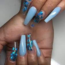 Theglitternail Get Inspired On Instagram Baby Blue And Butterflies On Long Coffin Nails Nail A Blue Gel Nails Coffin Nails Long Blue Nails