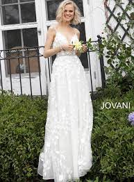Jovani Jb63363 White Floral Embroidered Wedding Dress In 2021 Embroidered Wedding Dress Jovani Wedding Dresses Sheer Wedding Dress