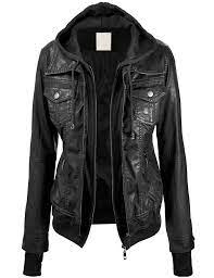 Lock And Love Women S 2 For One Hooded Faux Leather Jacket Xs Black Leather Jackets Women Leather Jacket Fashion