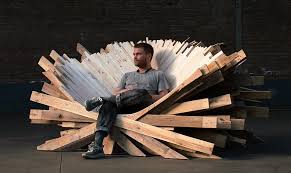 • group the beams into similar thickness, length and width. This Oversized And Sculptural Wood Throne Was Made From Recycled Pallets