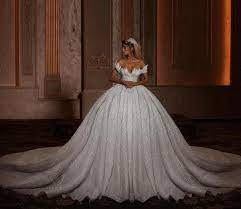 Glitter Off Shoulder Ball Gown Wedding Dresses 2020 Luxury Sparkly Bridal Gowns With Long Train Ball Gowns Wedding Wedding Dresses Princess Ballgown Extravagant Wedding Dresses