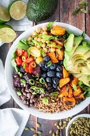 Power Bowl With Farro Avocado Legumes And Veggies Photos Food