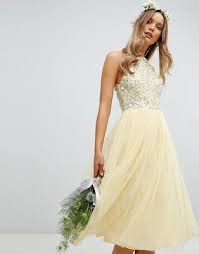 Image 1 Of Maya Halterneck Delicate Sequin Detail Tulle Midi Dress In Lemon Lemon Bridesmaid Dresses Yellow Bridesmaid Dresses Midi Bridesmaid Dress