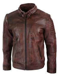 Blouson cuir redskins black stone xl style biker moto. Blouson Vintage Style Motard Pour Homme En Cuir Marron Veritable Delave Avec Fermeture Eclair Blousons