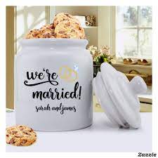 We Re Married Classic White Ceramic Cookie Jar Personalized Cookie Jar Personalized Cookies Wedding Cookies