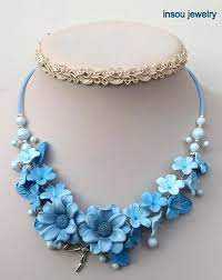 Wedding Necklace Light Blue Necklace Flower Necklace Statement Necklace Flower Jewelry Gift For Her L Light Blue Necklace Blue Necklace Romantic Necklace