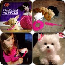 This cute craft book comes with the supplies kids 8+ need to make different puppy figures out of yarn. Pom Pom Puppies From Yarn Pom Pom Crafts Pom Pom Animals Yarn Pom Pom