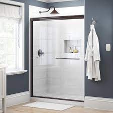 Delta Simplicity 60 In X 70 In Semi Frameless Traditional Sliding Shower Door In Bronze With Clear Glass 1117908 The Home Depot Shower Doors Sliding Shower Door Frameless Sliding Shower Doors