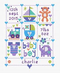 Lovely ideas for the new arrival day! Baby Boy Squares Baby Birth Sampler