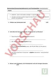 Arbeitsblatt Lernkontrolle Homonyme Synonyme Antonyme Und Fremdworter I Deutsch Wortschatz