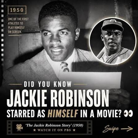 Did you know Jackie Robinson played himself in the 1950 film The Jackie  Robinson Story, becoming one of the first athletes to tell their own story  on the big screen. 🎬⚾️ The
