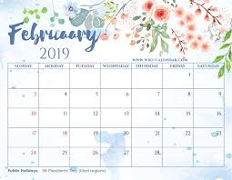 Free Printable February 2019 Floral Calendar With Holidays Calendar Printables August Calendar Calendar 2019 Printable