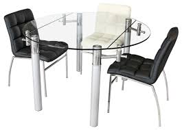 Solid oak dining table and six chairs. Allison Glass Round Extending Dining Table With Silver Matt Legs Designer Sofas4u