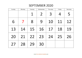 This monthly calendar 2021 is available to the user with twelve months printed on twelve pages. September 2020 Calendar Designed With Large Font Horizontal Free Calendar Template Com