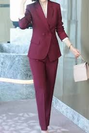 Women S 2 Piece Burgundy Pants Suits Ladies Red Wine 2 Piece Pants And Blazer Suit Set Women S Coats Formal Office Suits Wedding Suits In 2021 Burgundy Pants Burgundy Suit Women Woman Suit Fashion