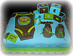 Blue Lime Green Brown Baby Boy Shower Cake Baby Shower Cakes For Boys Green Baby Shower Baby Boy Shower