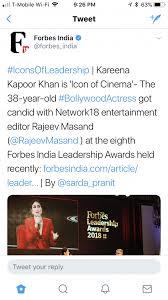 Forbes India Awards Kareena Icon Of Cinema Bollywood News Bollywood Movies Bollywood Chat Indian cricket skipper virat kohli moved one place to grab the second slot, with total earnings. india forums