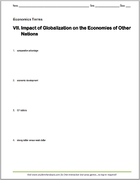Impact Of Globalization On The Economics Of Other Nations Vocabulary Terms Worksheet Is Free To Print P Economics Vocabulary Economics Comparative Advantage