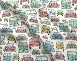 Watercolor Vintage Car Fabric Vintage Cars By Elena O Neill Illustration Road Trip Car Cotton Fabric By The Yard With Spoonflower Car Fabric Fabric Vintage