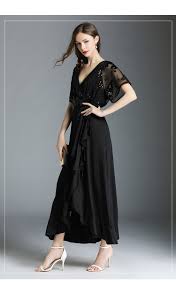 Black V Neck Butterfly Sleeve Ankle Length Dress Uniqistic Com Ankle Length Dress Dresses Black Party Dresses
