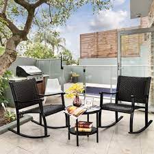 Bistro table sets make your space a place to frequently visit either to enjoy a meal or just to kick back and relax. Costway 3pcs Patio Rattan Rocking Chair Bistro Set Coffee Table Storage Shelf Target