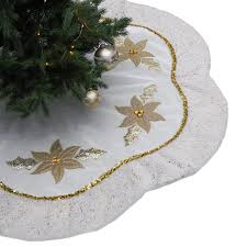 If your tree could do a curtsy, it would. Valery Madelyn 48 Inch Elegant White Gold Christmas Tree Skirt Decorations With Christmas Flower Pattern And Faux Fur Trim Themed With Christmas Tree Decor Not Included Buy Online In Bahamas At Bahamas Desertcart Com