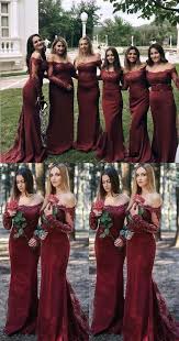 Off The Shoulder Long Sleeves Mermaid Bridesmaid Dresses With Lace Appliques Bridesmaid Dresses With Sleeves Long Sleeve Bridesmaid Dress Bridesmaid Dresses Long Lace