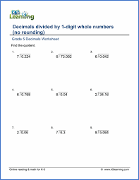 You can & download or print using the browser document reader options. Grade 5 Decimals Worksheet Dividing Decimals By Whole Numbers 1 9 With No Dividing Decimals Decimals Worksheets Decimals