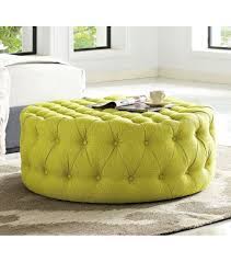 Chartreuse yellow fabric all over button tufted round ottoman coffee table. Chartreuse Yellow Fabric All Over Button Tufted Round Ottoman Coffee Table