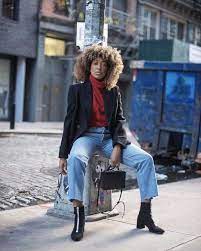 The Refreshing Denim Trend We Re Loving For Winter Leather Jacket Street Style Jacket Outfit Women Fashion