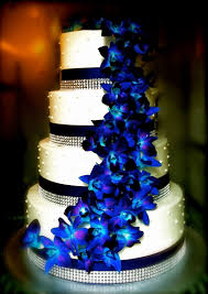 Blue Orchid Bling Wedding Cake Flowers Blue Blue Orchid Wedding Orchid Wedding Cake