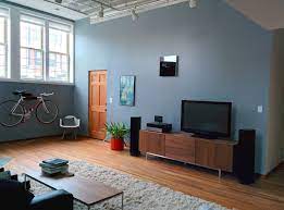 Cool Blue Wall Color Fixie And Fixie Rack Male Living Space Male Living Room Living Spaces
