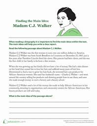 Finding The Main Idea Madam C J Walker Worksheet Education Com Nonfiction Passages Madam Cj Walker Nonfiction Main Idea