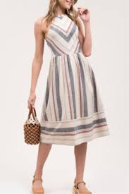 Blu Pepper Halter Neck Chevron Stripe Dress Mod And Retro Clothing Halter Midi Dress Striped Dress Midi Dress Sleeveless