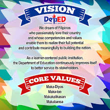 Values education is a subject taught in philippine shools especially in secondary. Deped Vision Mission Core Values English Tagalog Free Download Deped Click