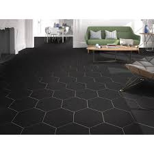 Opal Black Hexagon Porcelain Tile Black Floor Tiles Flooring Floor Decor