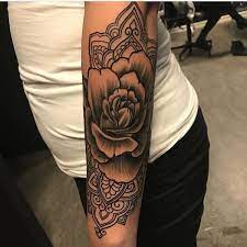 Rose And Mandala Arm Tattoo Tattoos Typography Tattoo Jasmine Flower Tattoos