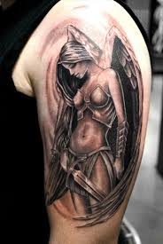 The placement allows for as much detail as you need, and symbols like angel wings will benefit from the shape of the chest. Black And Gray Tattoos And Designs Black And Gray Tattoo Ideas And Pictures Warrior Tattoos Angel Tattoo Designs Tattoos