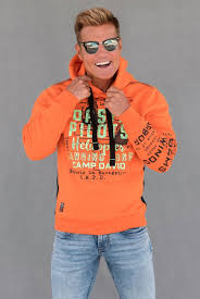 Schau mal nach camp david hoodie. Camp David Soccx Hoodie Mit Used Prints Und Tapes Signal Orange